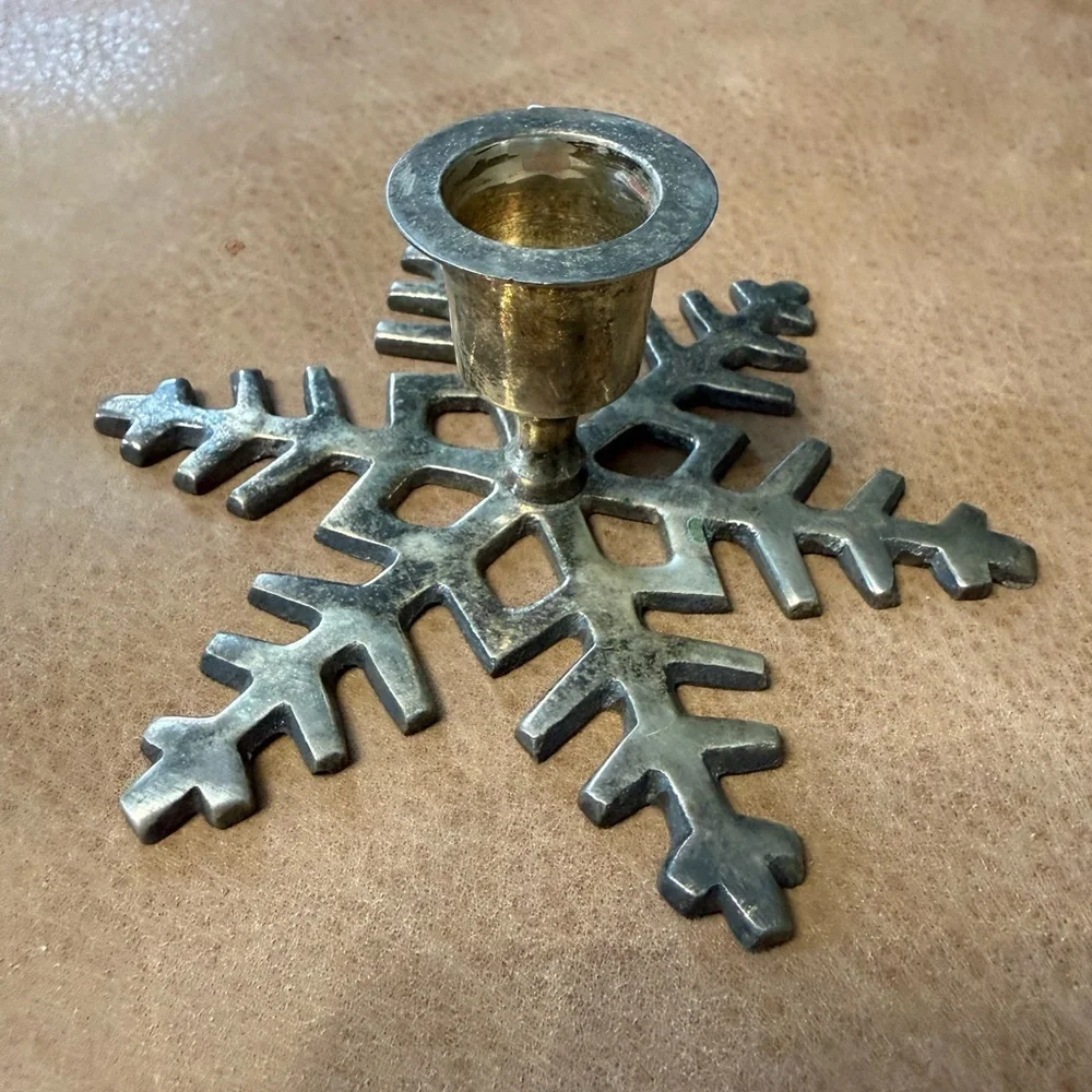 Restoration Hardware Classic Silverplate Snowflake Candle Taper Holder Vintage